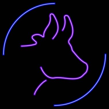 İnek neon ışığı, modern parlayan pankart tasarımı, renkli modern tasarım trendi. Vektör illüstrasyonu.