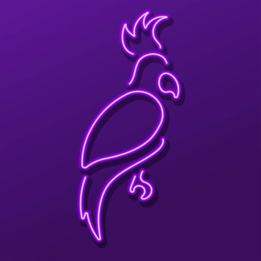 Papağan neon işareti, modern parlayan pankart tasarımı, renkli modern tasarım trendi. Vektör illüstrasyonu.