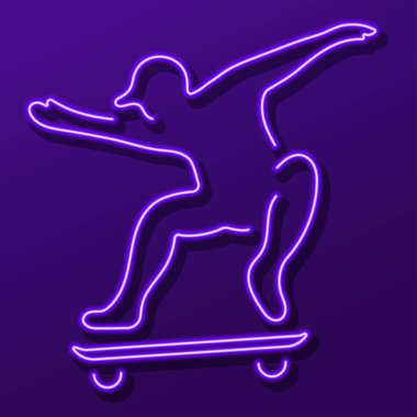 Kaykay neon levhası, modern parlayan pankart tasarımı, renkli modern tasarım trendi. Vektör illüstrasyonu.