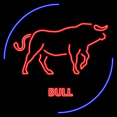 Boğa neon işareti, modern parlayan pankart tasarımı, renkli modern tasarım trendi. Vektör illüstrasyonu.