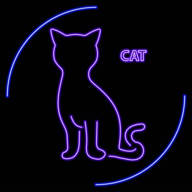 Kedi neon levhası, modern parlayan pankart tasarımı, renkli modern tasarım trendi. Vektör illüstrasyonu.