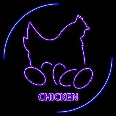 Tavuk neon levhası, modern parlayan pankart tasarımı, renkli modern tasarım trendi. Vektör illüstrasyonu.