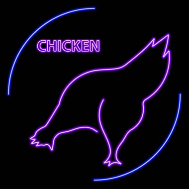 Tavuk neon levhası, modern parlayan pankart tasarımı, renkli modern tasarım trendi. Vektör illüstrasyonu.