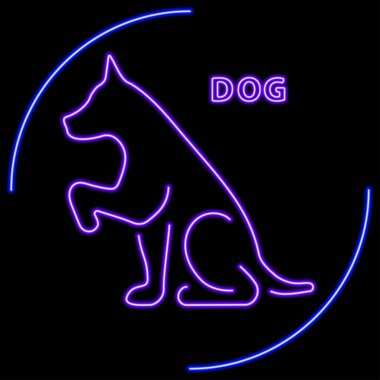 Köpek neon işareti, modern parlayan pankart tasarımı, renkli modern tasarım trendi. Vektör illüstrasyonu.