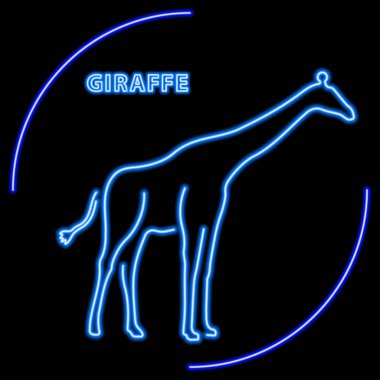Zürafa neon ışığı, modern parlayan pankart tasarımı, renkli modern tasarım trendi. Vektör illüstrasyonu.