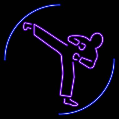 Karate neon işareti, modern parlayan pankart tasarımı, renkli modern tasarım trendi. Vektör illüstrasyonu.