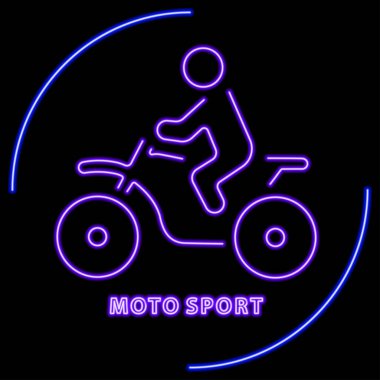 Moto spor neon levhası, modern parlayan pankart tasarımı, renkli modern tasarım eğilimi. Vektör illüstrasyonu.