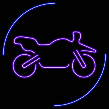 Moto spor neon levhası, modern parlayan pankart tasarımı, renkli modern tasarım eğilimi. Vektör illüstrasyonu.
