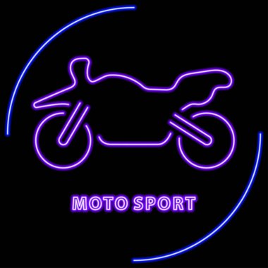 Moto spor neon levhası, modern parlayan pankart tasarımı, renkli modern tasarım eğilimi. Vektör illüstrasyonu.