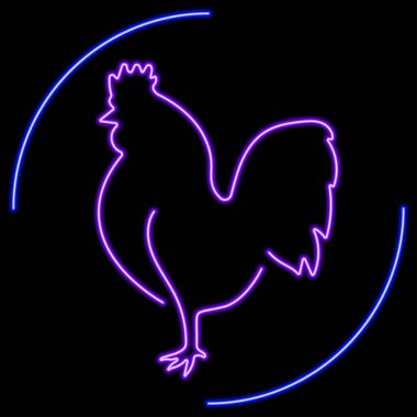 Horoz neon ışığı, modern parlayan pankart tasarımı, renkli modern tasarım trendi. Vektör illüstrasyonu.