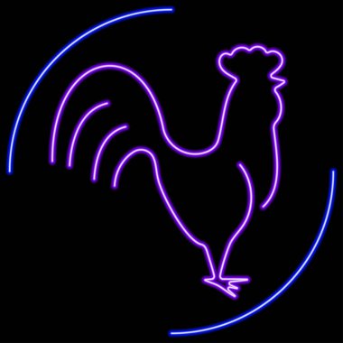 Horoz neon ışığı, modern parlayan pankart tasarımı, renkli modern tasarım trendi. Vektör illüstrasyonu.
