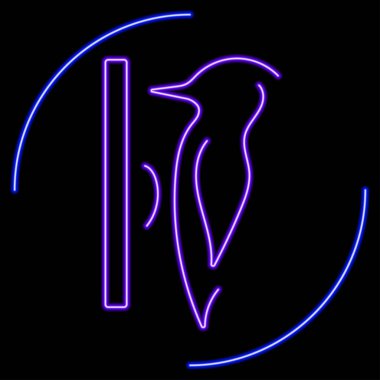 Ağaçkakan neon işareti, modern parlayan pankart tasarımı, renkli modern tasarım trendi. Vektör illüstrasyonu.