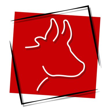 Kırmızı arkaplanda izole edilmiş inek simgesi, vektör illüstrasyonu.