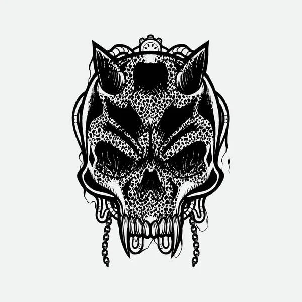 Dark Devil Skull Fashion Work Lineart Можно Использовать Татуировки Футболки — стоковый вектор
