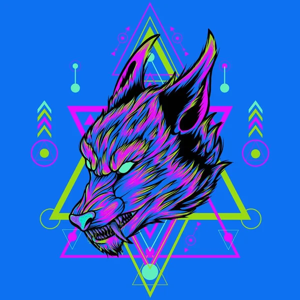 Barva Plná Wolf Ilustrace Posvátné Geometrie Lze Použít Pro Shirt — Stockový vektor