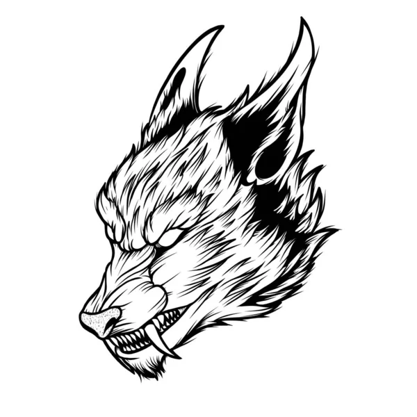 Mythische Wolf Illustration Black Outline Kann Für Tätowierung Kleidung Verwendet — Stockvektor