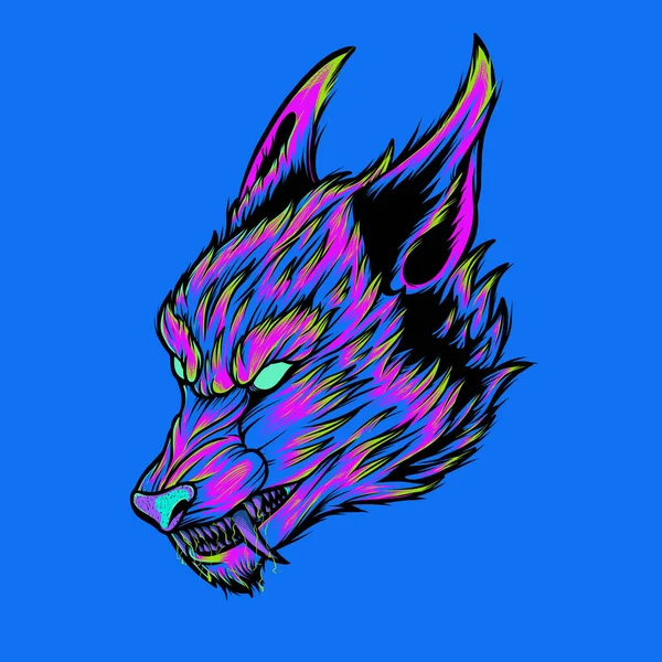 Wolf Illustration Couleur Néon Peut Utiliser Pour Modèle Conception Logo — Image vectorielle