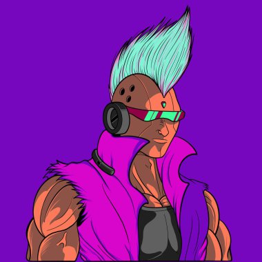 Cyberpunk Humanoid 'in Karakter Tasarımı oyun içeriği, oyun logosu ve daha fazlası için kullanılabilir ve güçlü tasarım ve ifadelerle bu karakter oyunlar, dijital projeler veya herhangi bir yaratıcı ihtiyaç için mükemmeldir. Eşsizliğini dijital w 'nize getirin