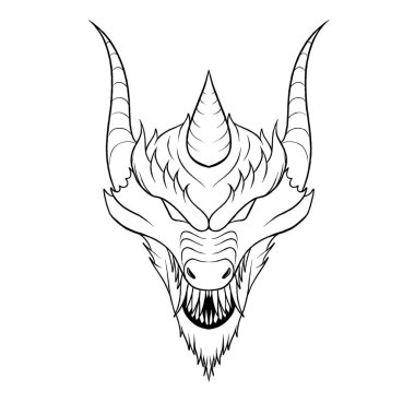 Dragon Head Illustration bu tasarım çeşitli amaçlar için uygundur, tasarım şablonları, dövmeler, ürünler