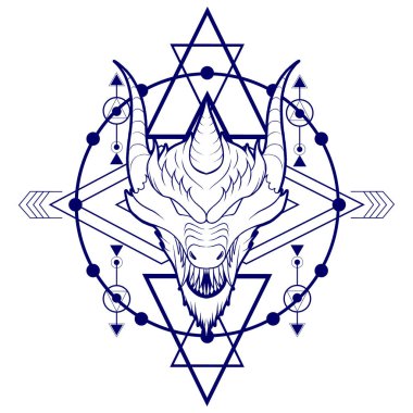 Dragon Head Illustration with Sacred Geometry 3 bu tasarım çeşitli amaçlar için uygundur, tasarım kutuları, dövmeler, ticari ürünler