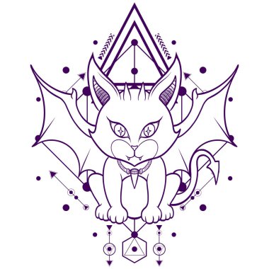 Devil Kitty Artwork with Geometrical Background 2 For Poster clipart