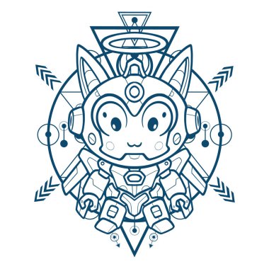 Unique digital character design asset, ready to use for animation, mobile apps, or video games. This angel cat robot brings a touch of magic to any project. Vector format for seamless scaling clipart