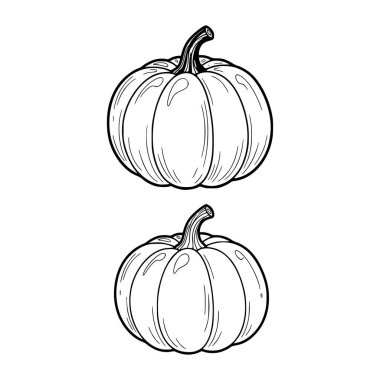 İki el yapımı balkabağı. Cadılar Bayramı, Şükran Günü, sonbahar tasarımları ve hasat temaları için mükemmel. Kolay ölçeklendirme için vektör illüstrasyonu