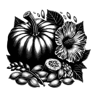 İşleme sanatıyla el yapımı bir balkabağı vektör çizimi. Cadılar Bayramı, sonbahar ve Şükran Günü tasarımları için mükemmel.