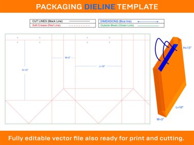 10x5x13 inç Alışveriş Torbası Dieline Şablonu