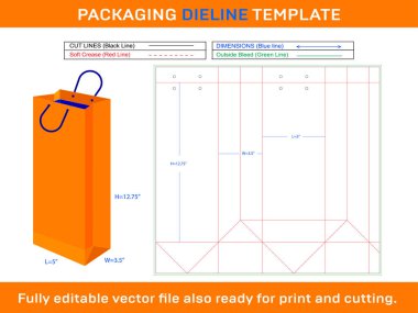 Alışveriş çantası - 5x3.5x12.75 _ inç Dieline Şablonu 