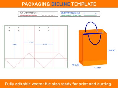 Alışveriş çantası Dieline Şablon 5.25x3.25x8.38 inç