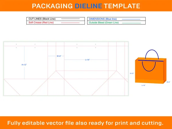 Shopping Bag Dieline Template 16X6X12 Inch — Stock Vector