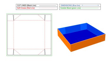 Kolayca düzenlenebilir ve yeniden boyutlandırılabilir şablon olmadan standart çift katlı sıkıştırma kutusu ölüm çizgisi ve 3d vektörü