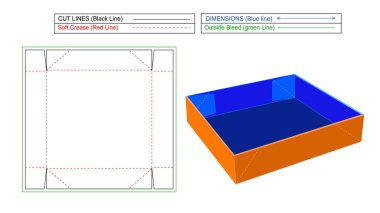 Kolayca yeniden boyutlandırılabilir ve düzenlenebilir karton kutu, Corrugated nakliye kutusu ve Dieline tamplaka ve 3D canlandırma