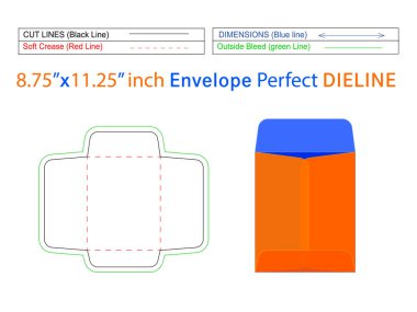 Düzenlenebilir yeniden boyutlandırılabilir paket ucu zarfı veya Katalog zarfı 8.75x11.25 inç dizilim şablonu ve 3D zarf 