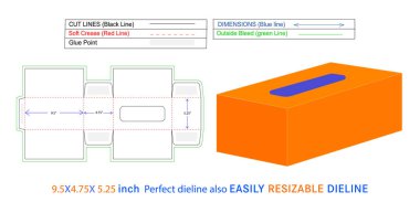 Yüz dokusu kutusu mükemmel dizin ve 3D kutu vektör dosyası 9.5x4.75x5.25 inç kutu dizisi de yeniden boyutlandırılabilir ve düzenlenebilir