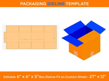 Kutu Lekeli Konteynır Kartonu, Dieline Şablonu, 6x6x5,