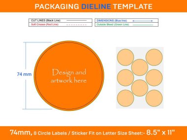 8pcs 74 mm CIRCLE labels sticker dieline template clipart