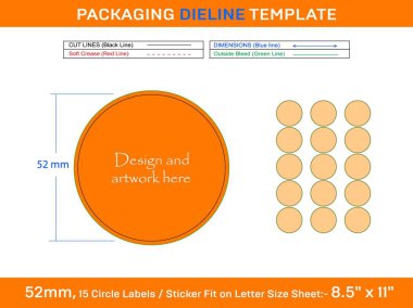 15pcs 52 mm CIRCLE etiket diline şablonu