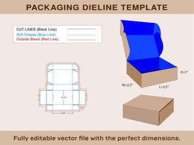 Posta Kutusu, Hediye Kutusu, Depolama Kutusu Dieline Şablonu ve 3d kutu,