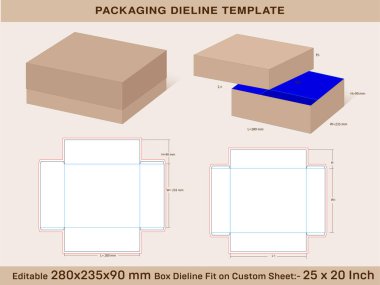 Dikdörtgen Taban Kutusu 300x240x115mm, Lid H 45 mm Dieline Şablonu