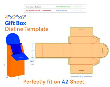 Hediye Kutusu L 4xW 2xH 6 Inches Dieline Şablonu 3d Tasarım