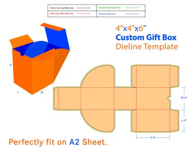 Özel Hediye Kutusu L 4, W 4, H 15 inç Dieline Şablonu