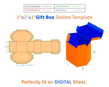 Hediye Kutusu L 3xD 2xH 3 inç Dieline Şablonu
