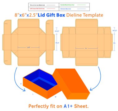 Hediye Kutusu L 7x W 6x H 2.5 inç Dieline Şablonu