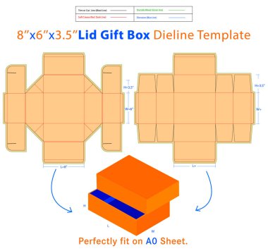 Hediye Kutusu L 7x W 6x H 2.5 inç Dieline Şablonu