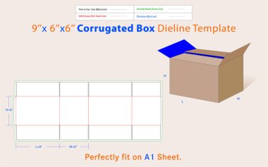 Oluklu Nakliye Kutusu 6x6x6 inç Dieline Şablonu