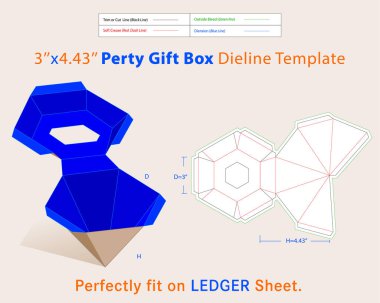 Party Gift Box D 3, H 4.43 inches Dieline Template clipart