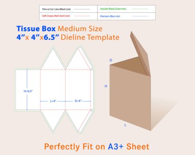 Üçgen Doku Kutusu Orta Boyut L 4, D 4, H 6.5 Inches Dieline Şablonu