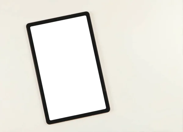 Bovenaanzicht Platte Lay Out Van Digitale Tablet Met Blanco Wit — Stockfoto